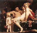Caesar Van Everdingen Wall Art - Bacchus with Two Nymphs and Cupid